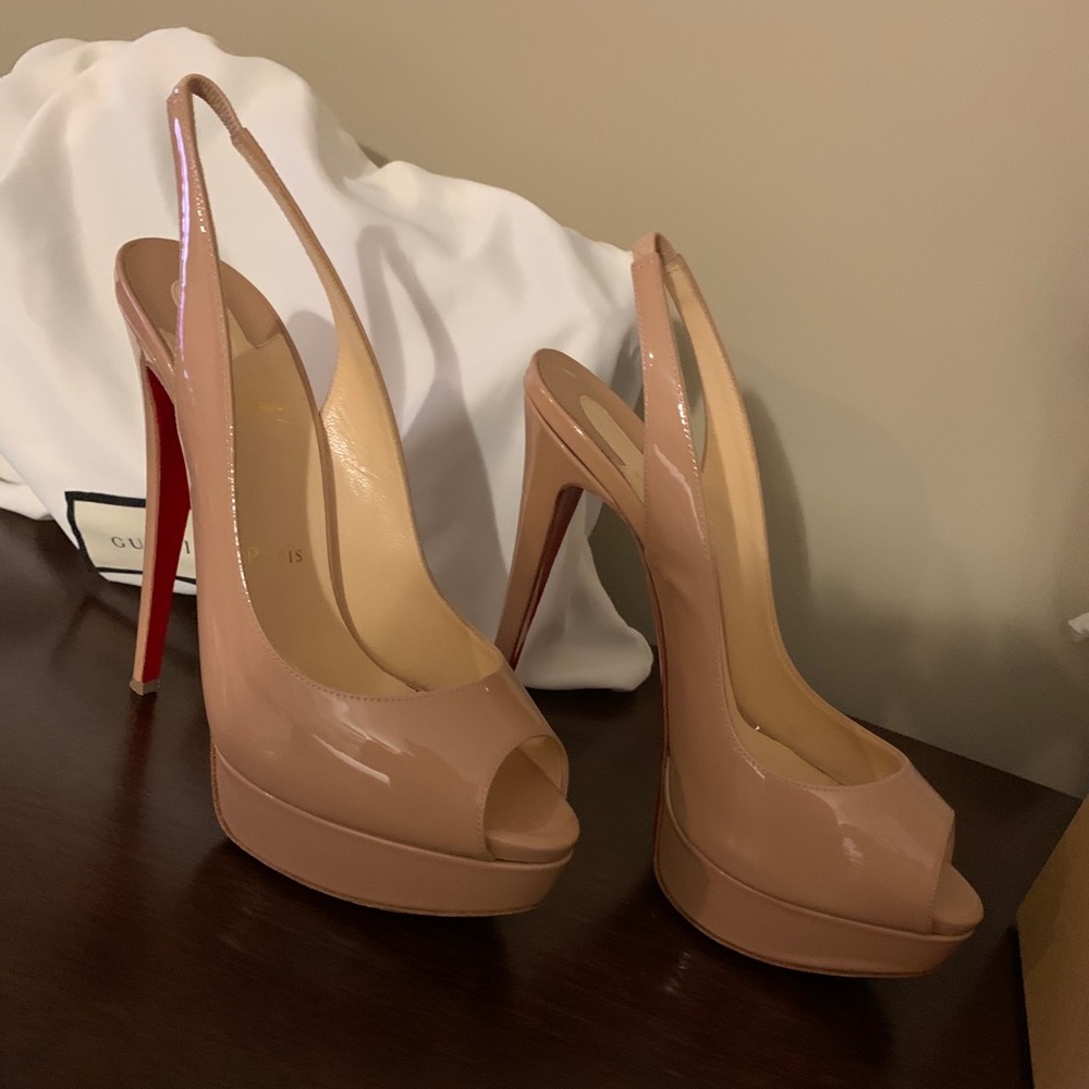Christian Louboutin Nude Lady Peep 150 Slingback